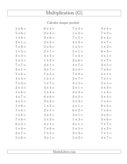 Règles de Multiplication -- Règles jusqu'à 49 (G)