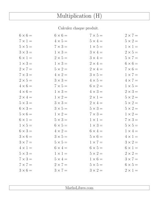 Règles de Multiplication -- Règles jusqu'à 49 (H)