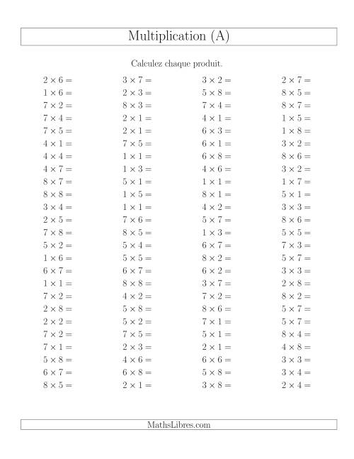 Règles de Multiplication -- Règles jusqu'à 64 (A)