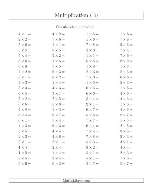 Règles de Multiplication -- Règles jusqu'à 64 (B)