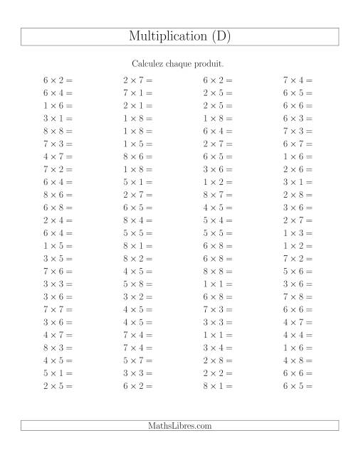 Règles de Multiplication -- Règles jusqu'à 64 (D)