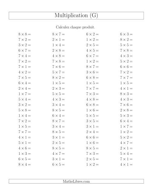 Règles de Multiplication -- Règles jusqu'à 64 (G)