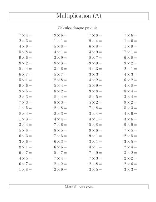 Règles de Multiplication -- Règles jusqu'à 81 (A)