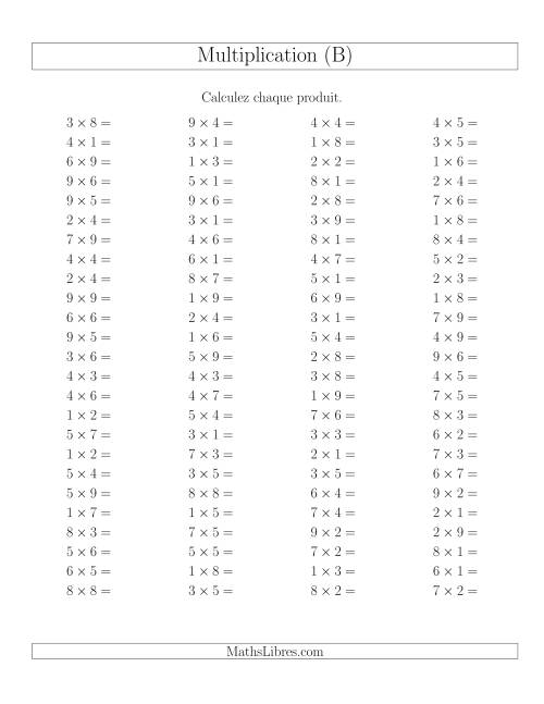 Règles de Multiplication -- Règles jusqu'à 81 (B)