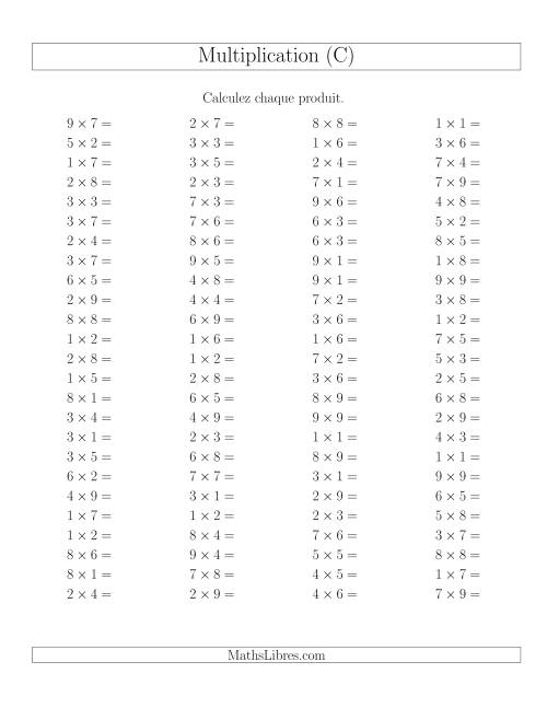 Règles de Multiplication -- Règles jusqu'à 81 (C)