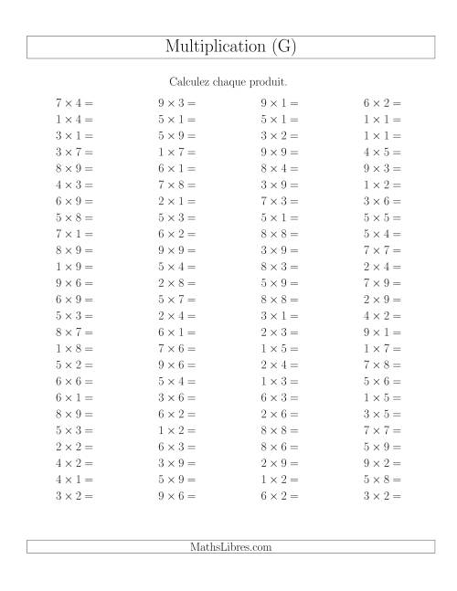 Règles de Multiplication -- Règles jusqu'à 81 (G)