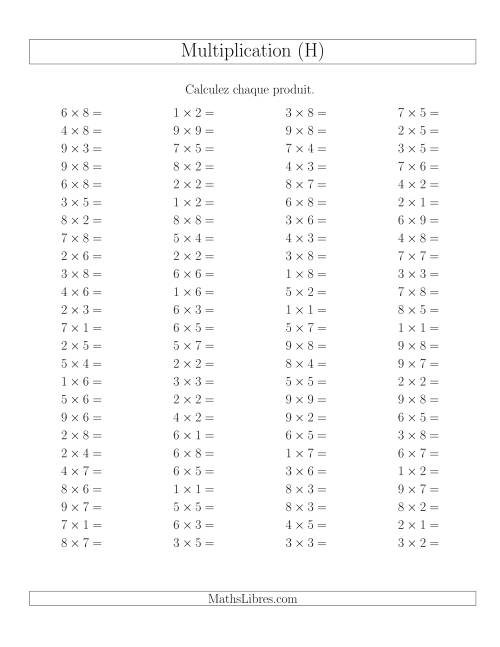 Règles de Multiplication -- Règles jusqu'à 81 (H)