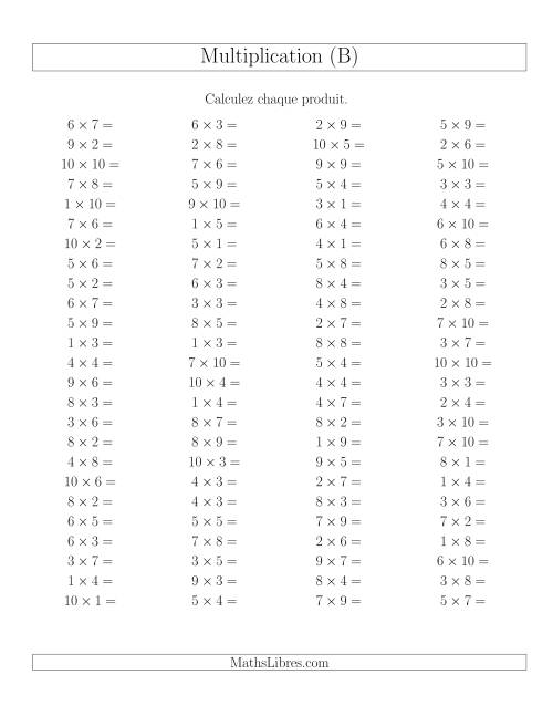 Règles de Multiplication -- Règles jusqu'à 100 (B)