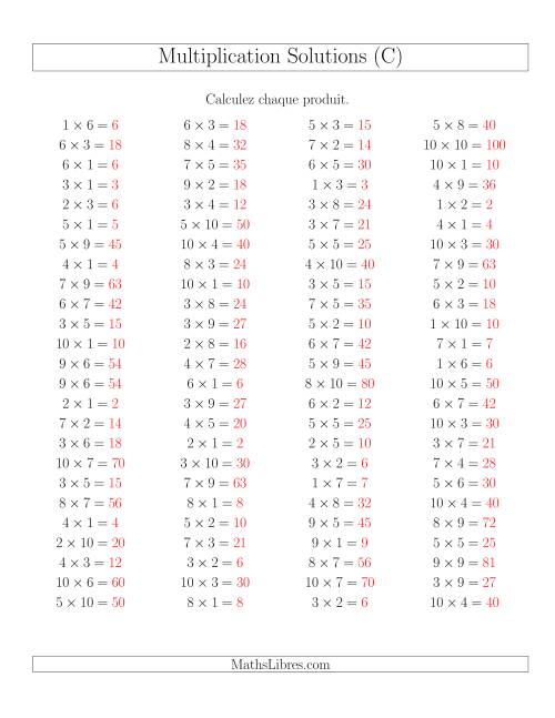 Règles de Multiplication -- Règles jusqu'à 100 (C) page 2