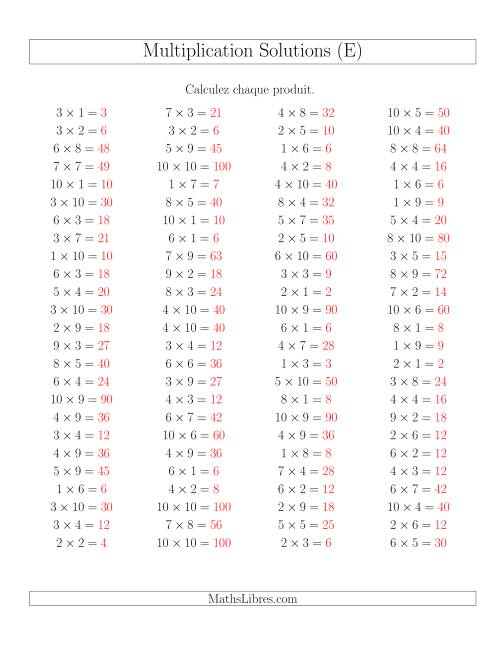 Règles de Multiplication -- Règles jusqu'à 100 (E) page 2