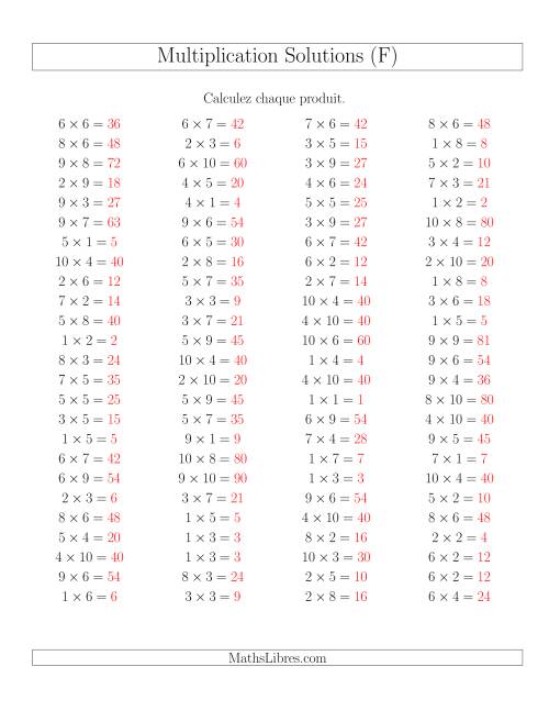 Règles de Multiplication -- Règles jusqu'à 100 (F) page 2