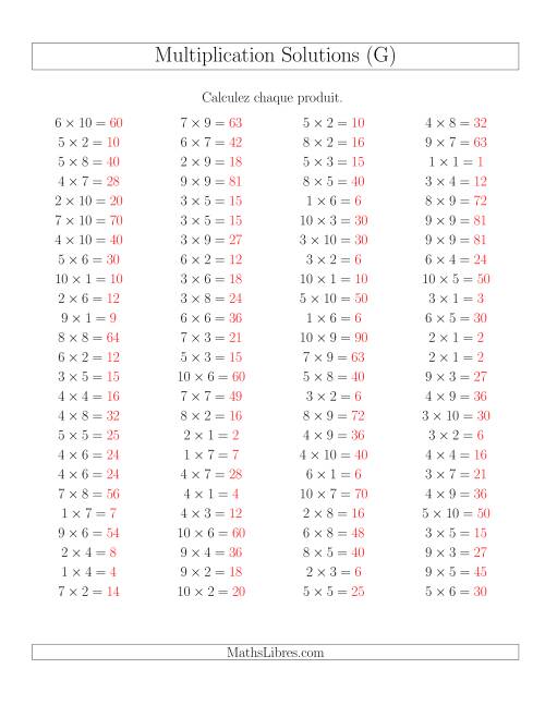 Règles de Multiplication -- Règles jusqu'à 100 (G) page 2