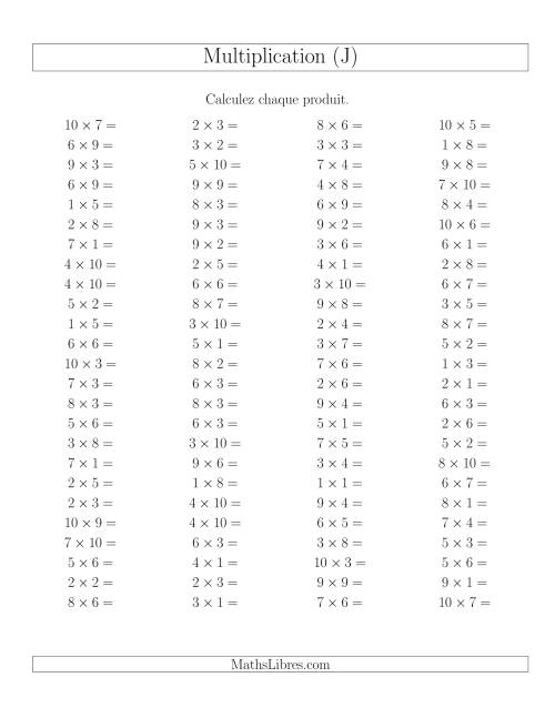 Règles de Multiplication -- Règles jusqu'à 100 (J)