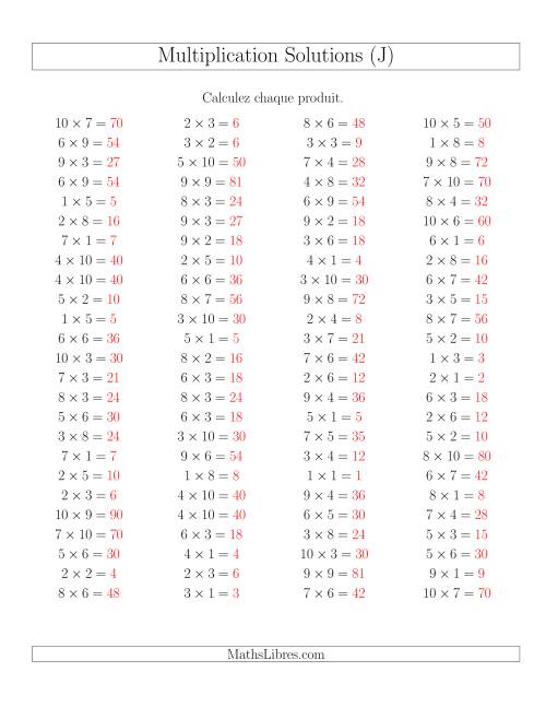 Règles de Multiplication -- Règles jusqu'à 100 (J) page 2