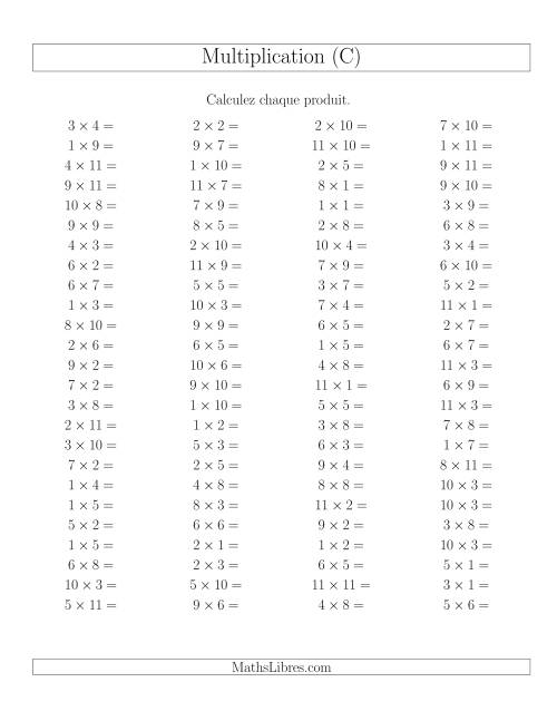 Règles de Multiplication -- Règles jusqu'à 121 (C)