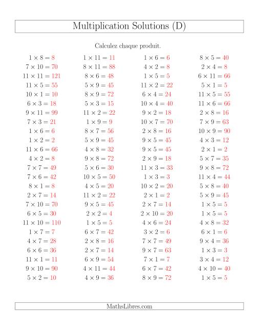 Règles de Multiplication -- Règles jusqu'à 121 (D) page 2