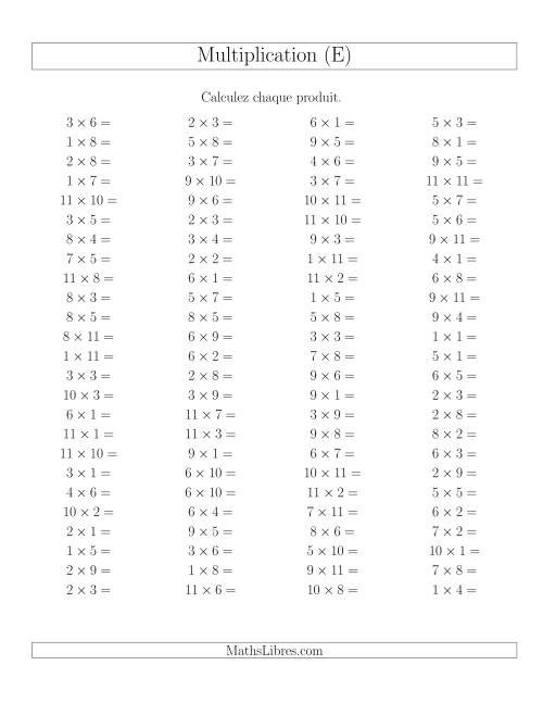 Règles de Multiplication -- Règles jusqu'à 121 (E)