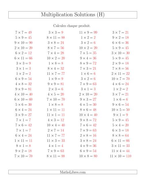 Règles de Multiplication -- Règles jusqu'à 121 (H) page 2