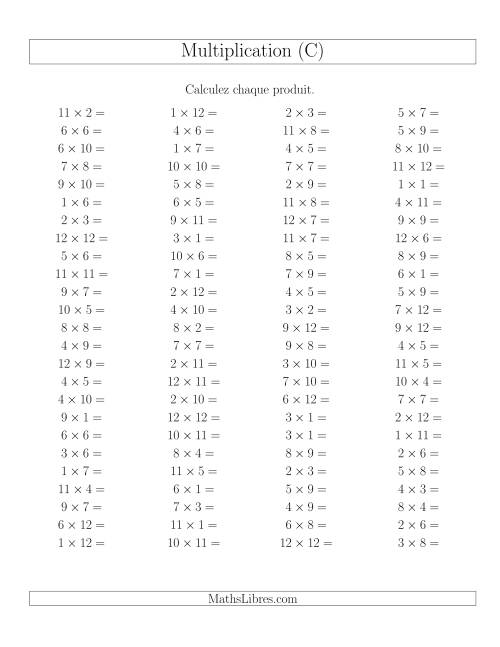 Règles de Multiplication -- Règles jusqu'à 144 (C)