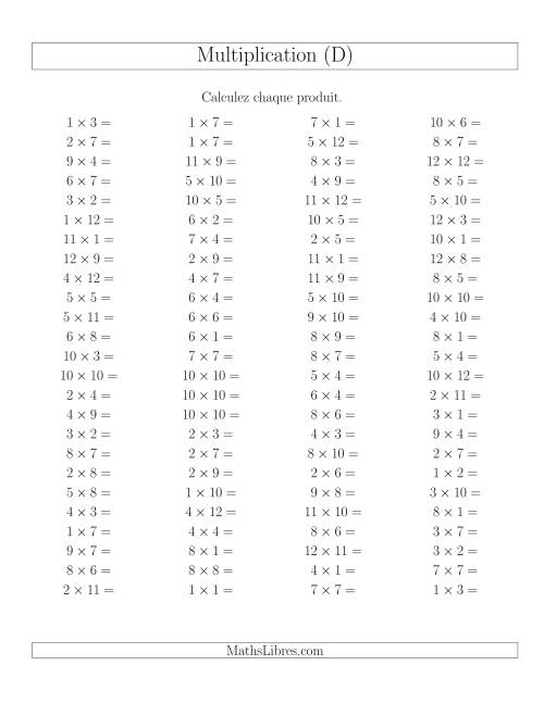 Règles de Multiplication -- Règles jusqu'à 144 (D)