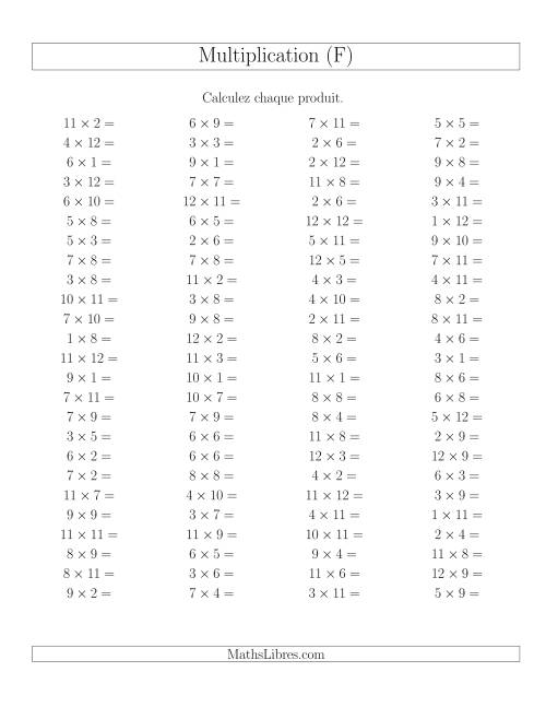 Règles de Multiplication -- Règles jusqu'à 144 (F)