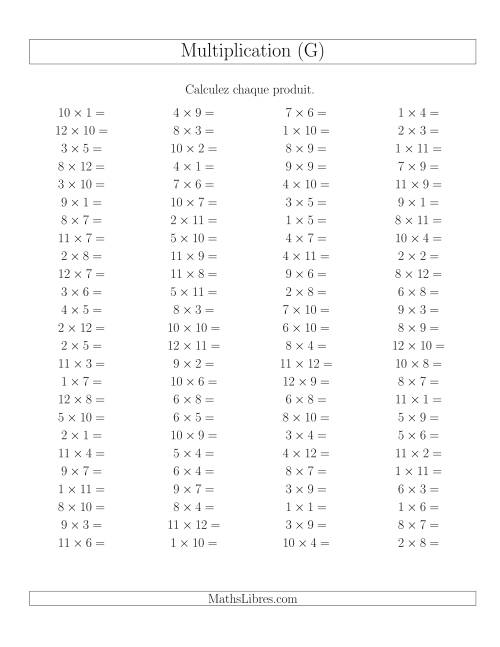 Règles de Multiplication -- Règles jusqu'à 144 (G)