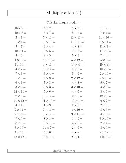 Règles de Multiplication -- Règles jusqu'à 144 (J)