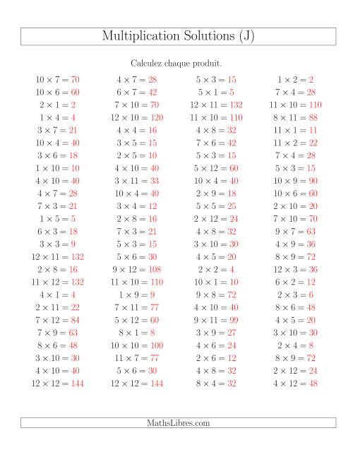 Règles de Multiplication -- Règles jusqu'à 144 (J) page 2