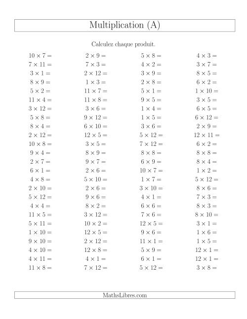 Règles de Multiplication -- Règles jusqu'à 144 (Tout)