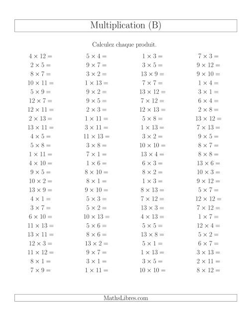 Règles de Multiplication -- Règles jusqu'à 169 (B)