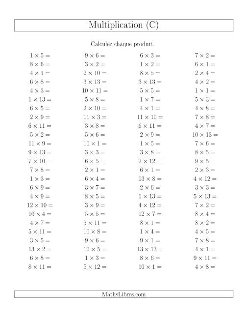 Règles de Multiplication -- Règles jusqu'à 169 (C)