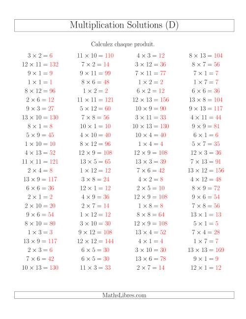 Règles de Multiplication -- Règles jusqu'à 169 (D) page 2
