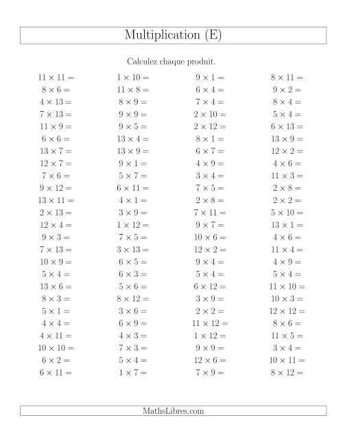 Règles de Multiplication -- Règles jusqu'à 169 (E)