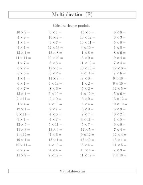 Règles de Multiplication -- Règles jusqu'à 169 (F)