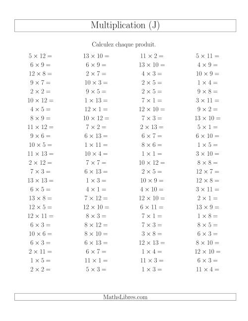 Règles de Multiplication -- Règles jusqu'à 169 (J)