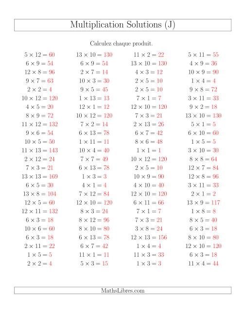 Règles de Multiplication -- Règles jusqu'à 169 (J) page 2