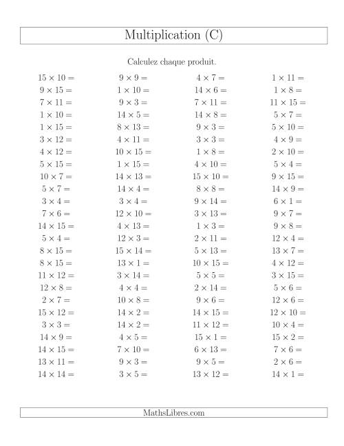 Règles de Multiplication -- Règles jusqu'à 225 (C)
