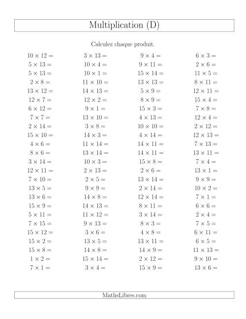 Règles de Multiplication -- Règles jusqu'à 225 (D)