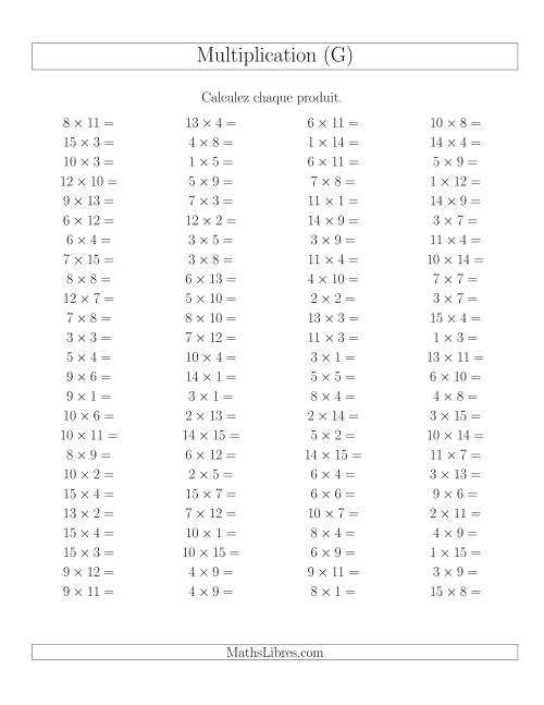 Règles de Multiplication -- Règles jusqu'à 225 (G)