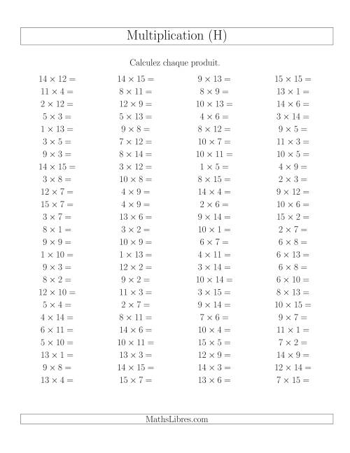 Règles de Multiplication -- Règles jusqu'à 225 (H)