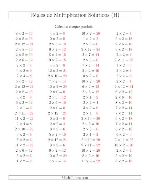 Règles de Multiplication -- Règles de 2 × 0-12 (H) page 2