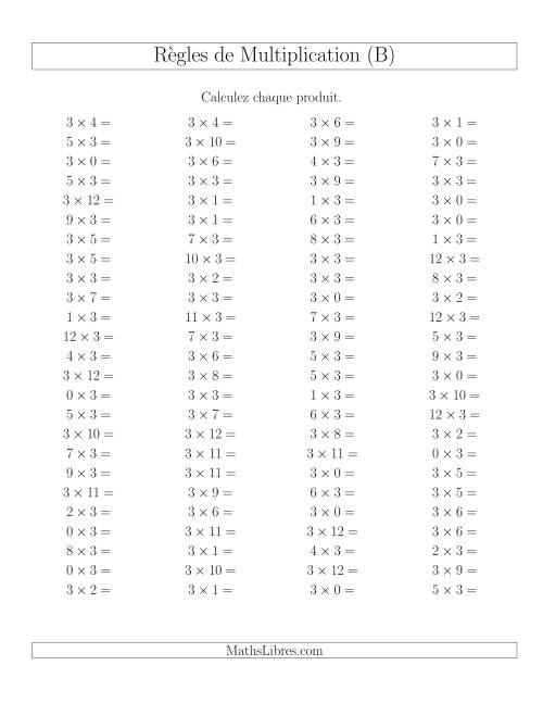 Règles de Multiplication -- Règles de 3 × 0-12 (B)