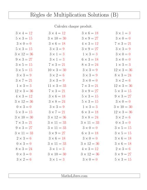 Règles de Multiplication -- Règles de 3 × 0-12 (B) page 2