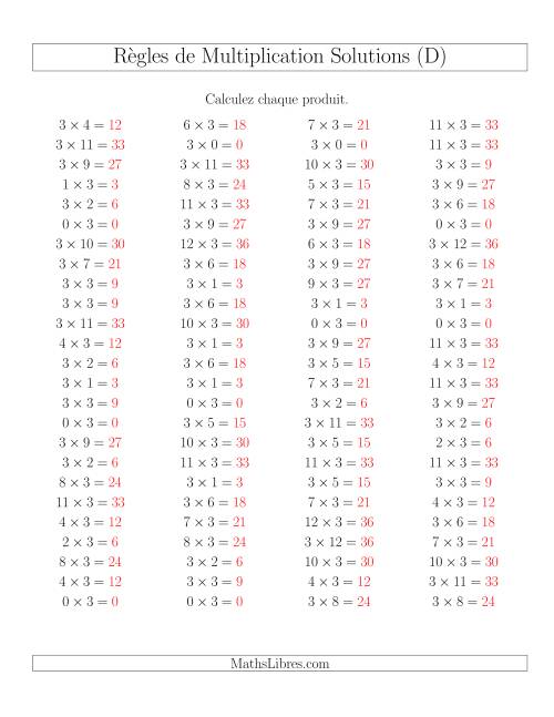 Règles de Multiplication -- Règles de 3 × 0-12 (D) page 2