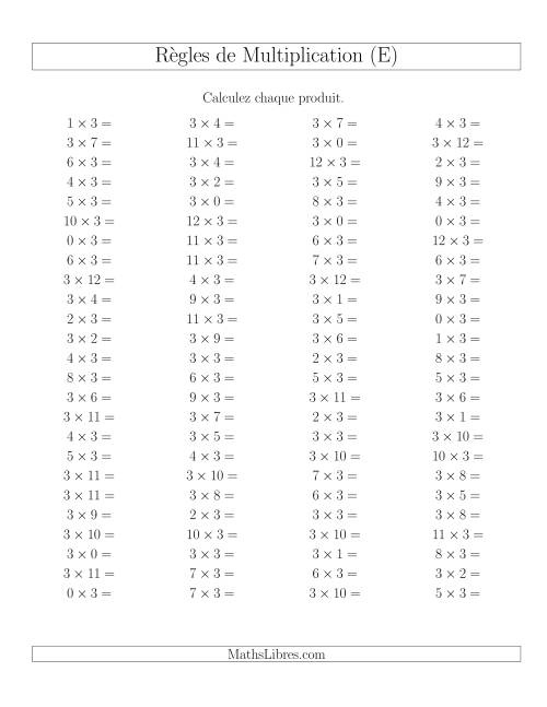 Règles de Multiplication -- Règles de 3 × 0-12 (E)