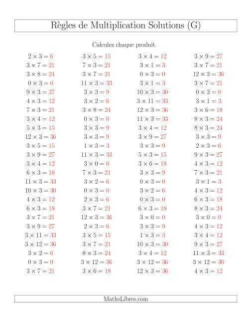 Règles de Multiplication -- Règles de 3 × 0-12 (G) page 2