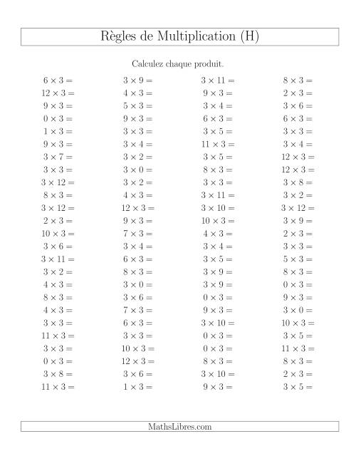 Règles de Multiplication -- Règles de 3 × 0-12 (H)