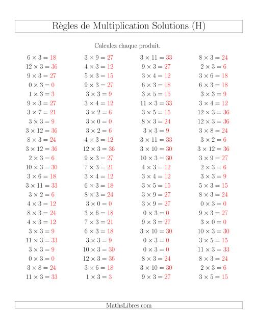 Règles de Multiplication -- Règles de 3 × 0-12 (H) page 2