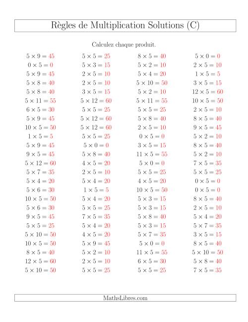 Règles de Multiplication -- Règles de 5 × 0-12 (C) page 2