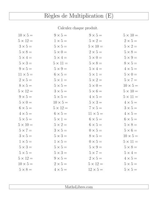 Règles de Multiplication -- Règles de 5 × 0-12 (E)